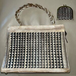 2pc GENUINE EEL SKIN WEAVE TOP BAG/PURSE/BRIEFCASE/HANDBAG/TOTE & COIN PURSE